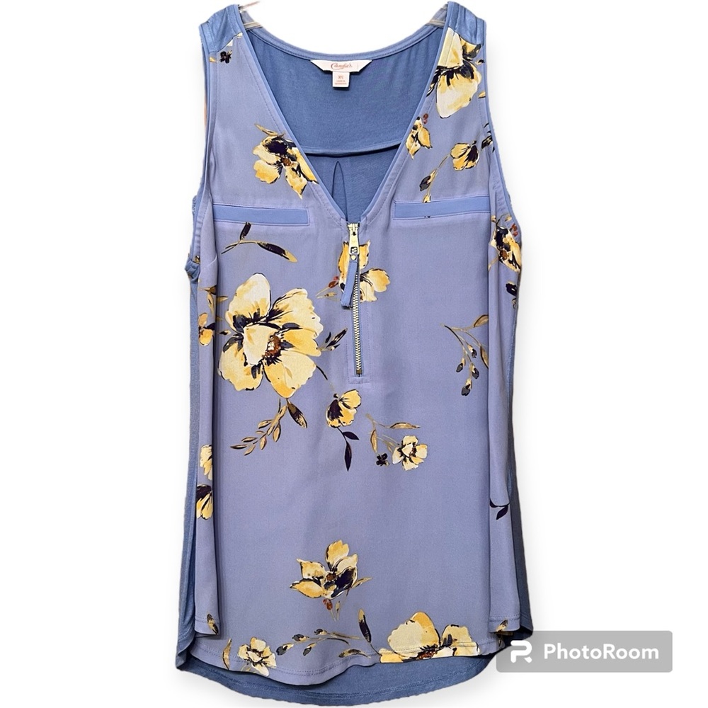 Soft Blue Floral Blouse with Zipper Detail